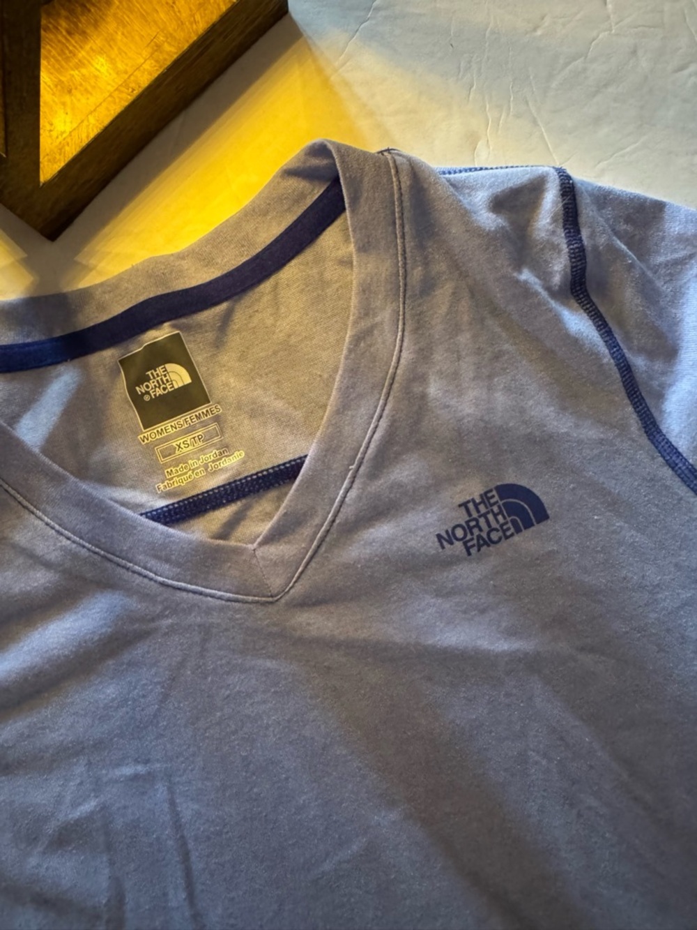 The North Face Lavender-Blue V-Neck Tee with Navy Trim
